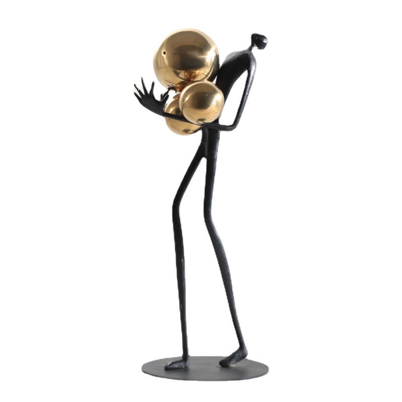 Modern Light Luxury Home Decoration Holding Ball Metal Figure Sculpture